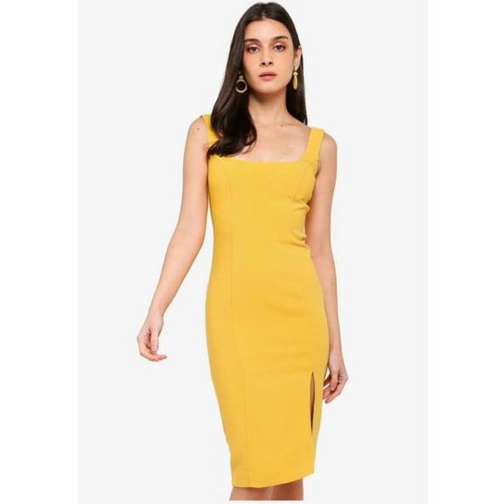 Bardot Yellow Square Neck Midi Dress